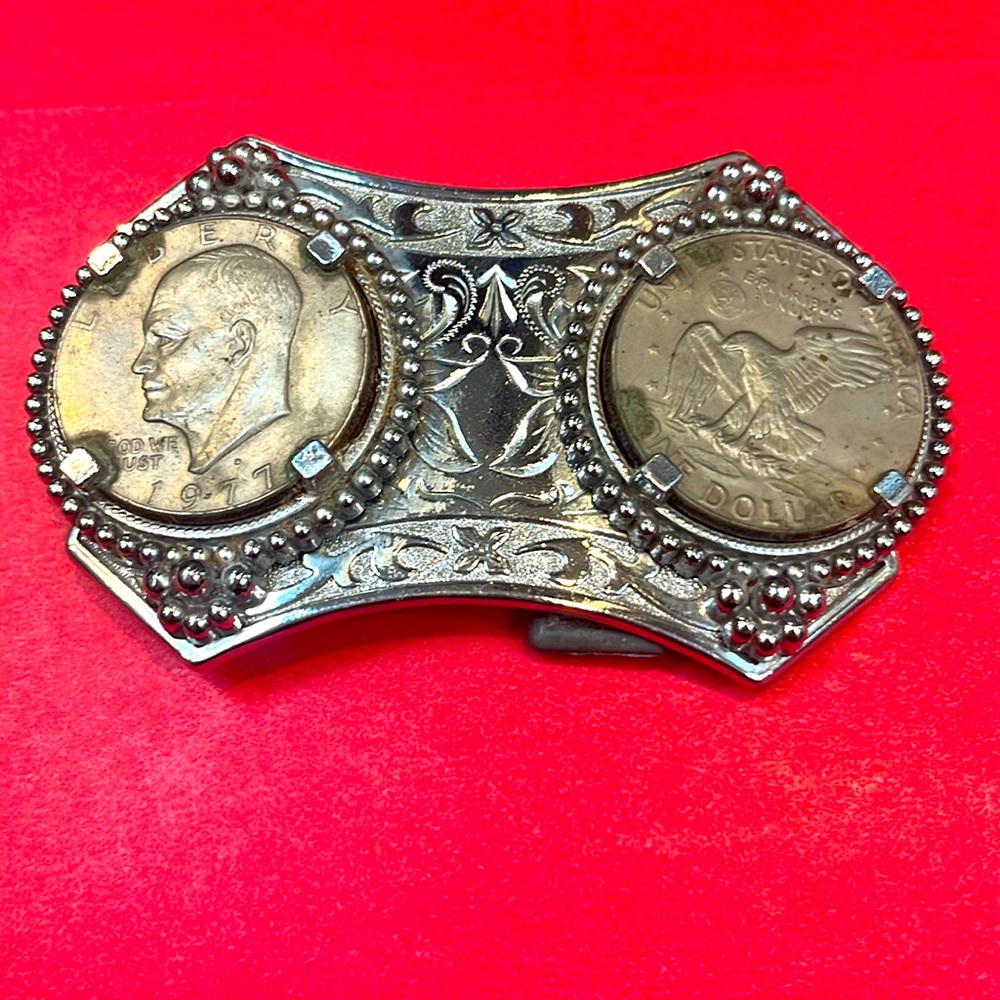 Vintage Double Eisenhower Coin Stainless Belt Buckle